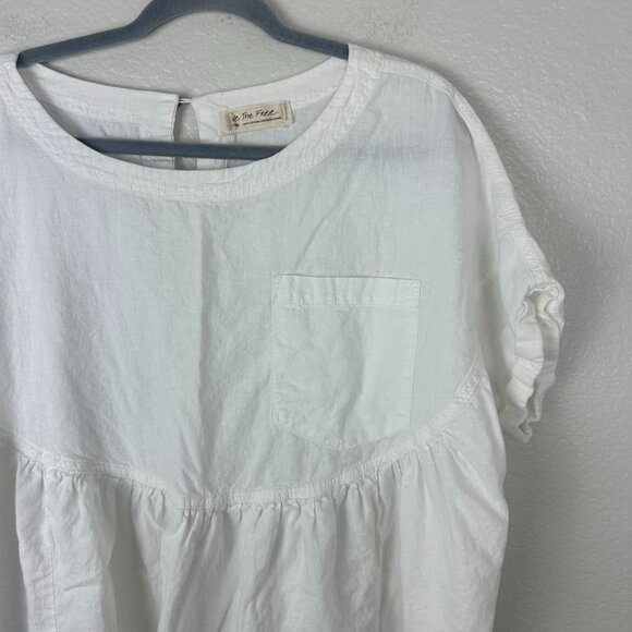 We the Free White Moon City Tunic Top M Linen Blend Frayed Hem Boho Minimalist - Picture 3 of 10